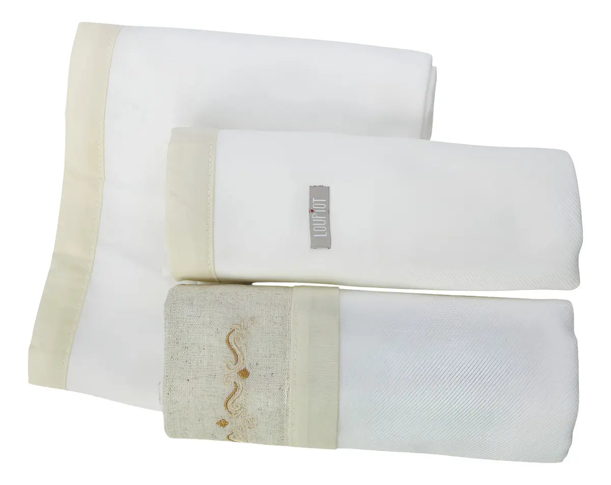 Kit Manta Cueiro Loupiot Nature Bordado Rolinho com 3 Peças 80x80 cm 100% Algodão