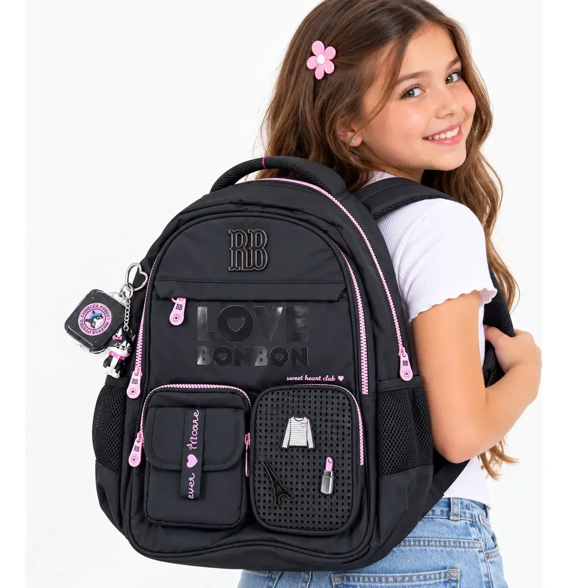 Kit Mochila de Costas Rebecca Bonbon Love 17,5 Oficial com Estojo