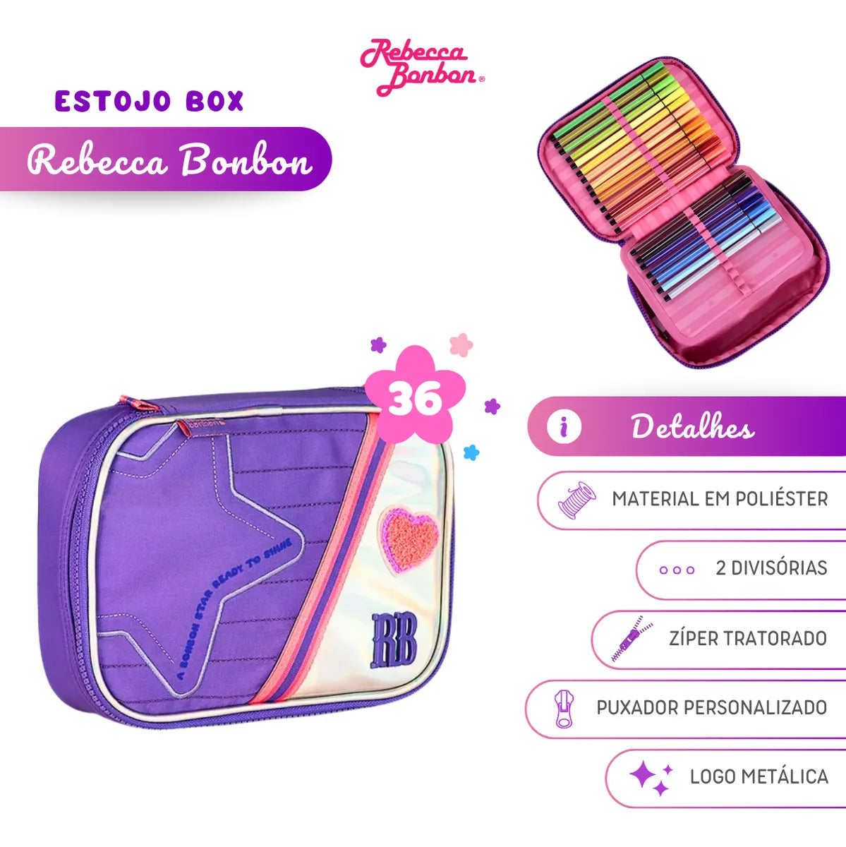 Estojo Rebecca Bonbon Holo Shine 36 Lapis