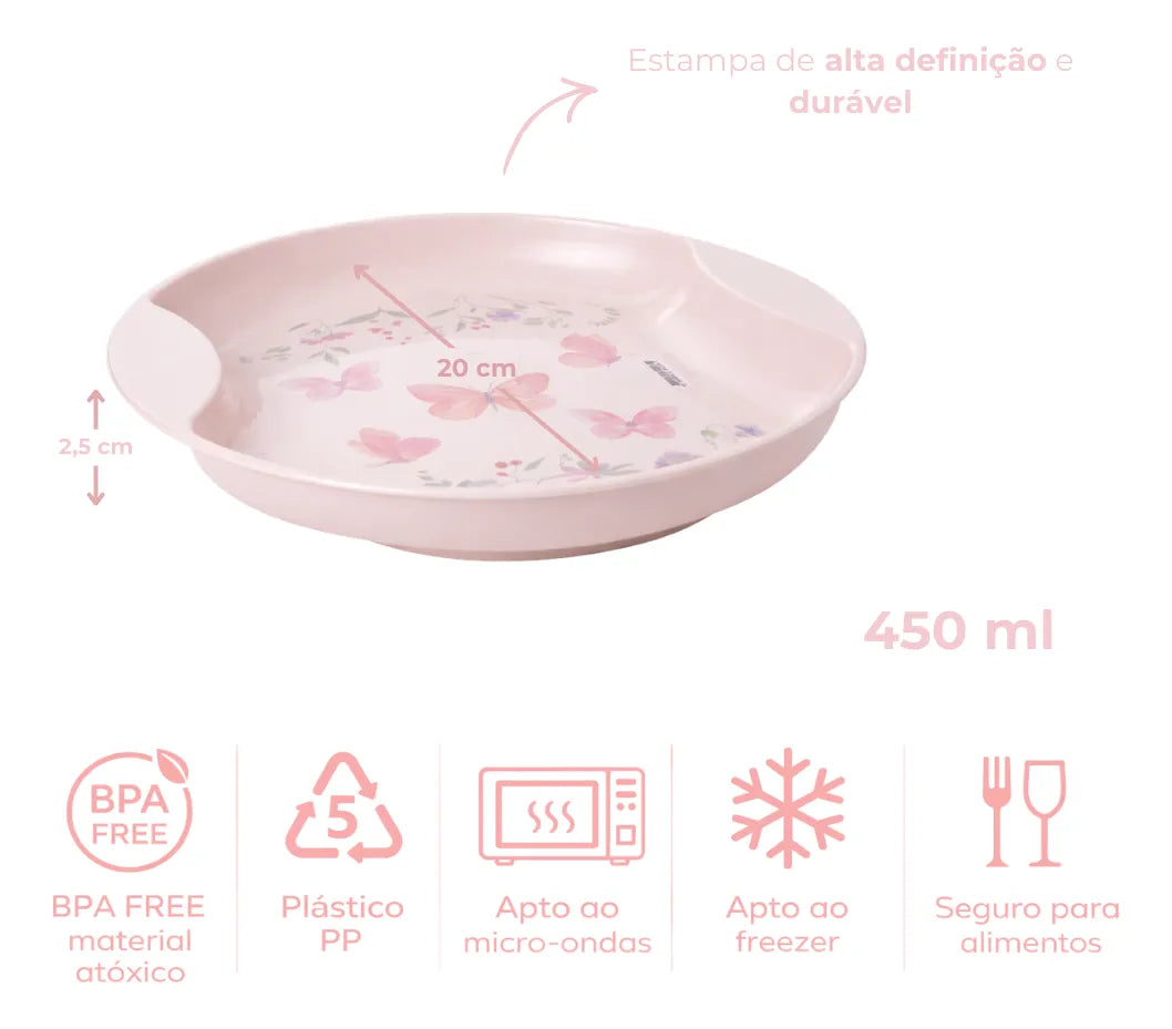 Kit Refeição Infantil Plasútil Jardim Encantado 5 Peças Livre de BPA