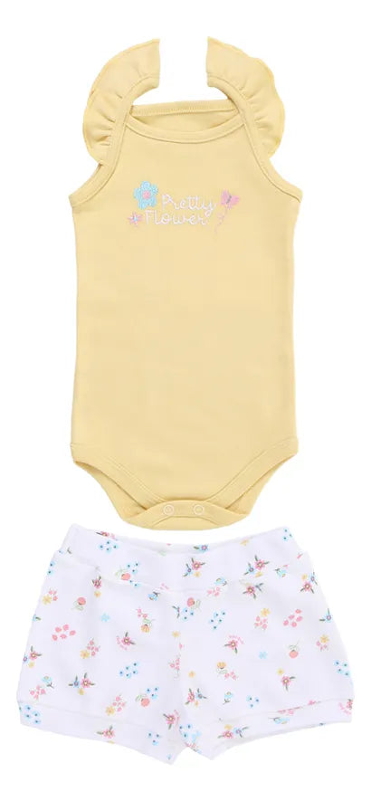 Conjunto Bebê Menina Kiko Baby Pretty Flower - Body e Short estampado