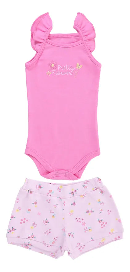 Conjunto Bebê Menina Kiko Baby Pretty Flower - Body e Short estampado