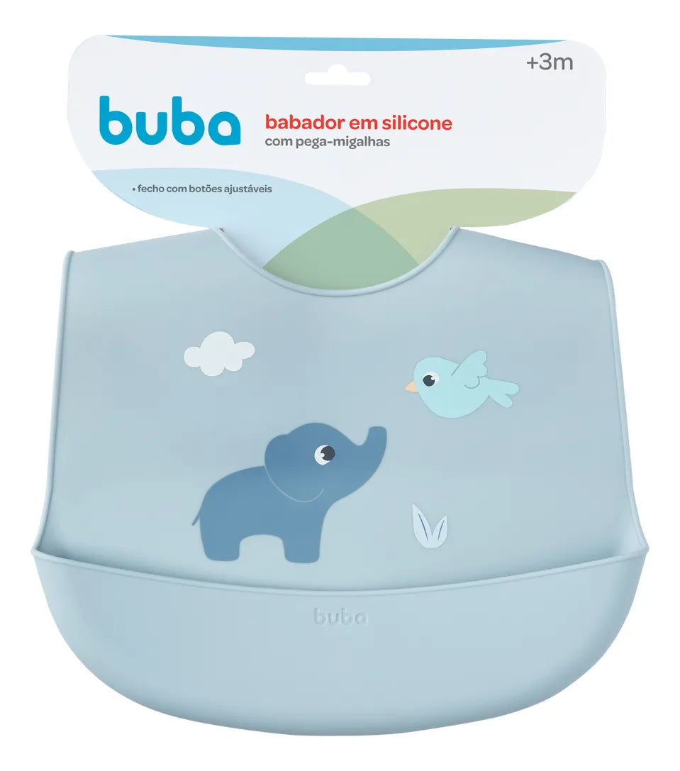 Babador Em Silicone Buba Com Pega Migalhas Cloudy +3 Meses