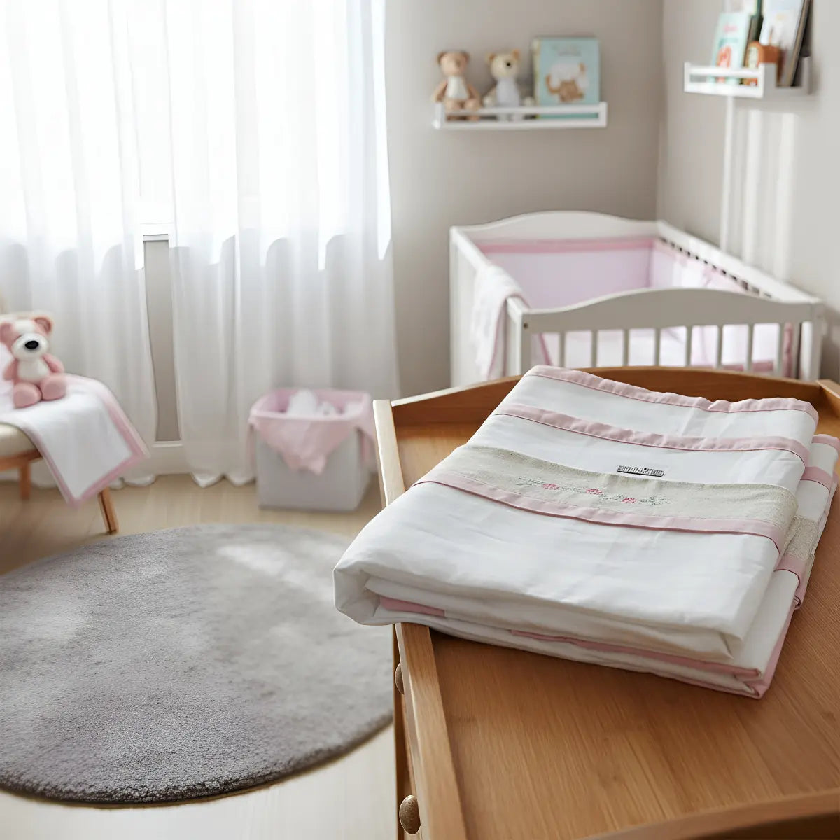 Kit Manta Cueiro Loupiot Nature Bordado Rolinho com 3 Peças 80x80 cm 100% Algodão