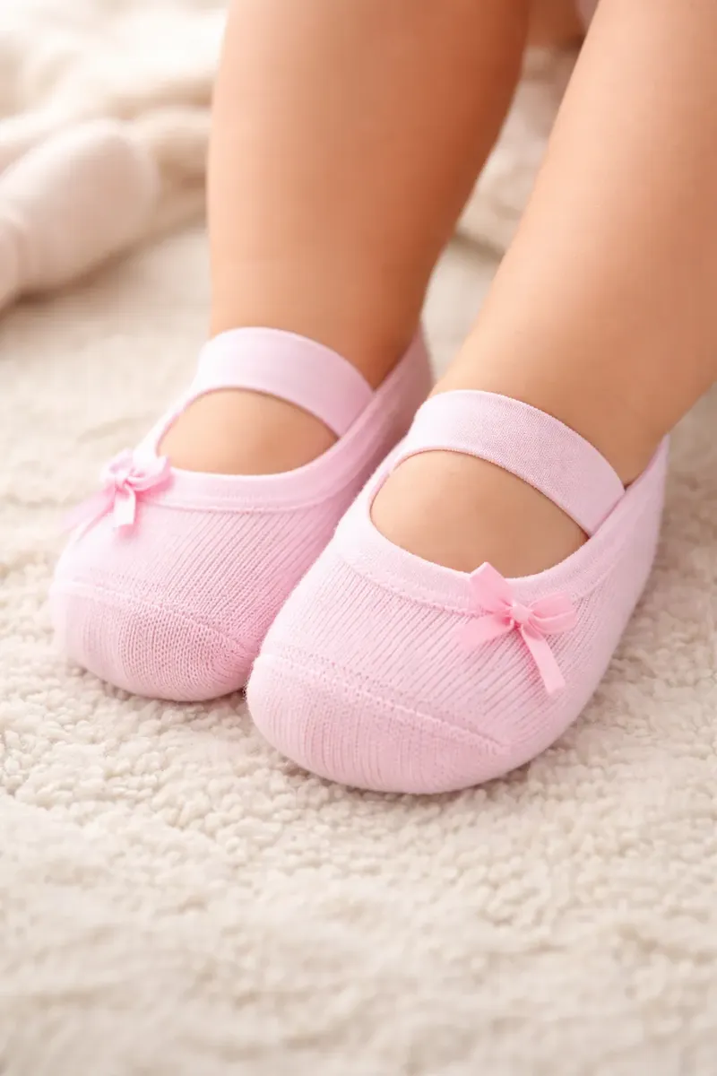 Meia Puket Bebê Com Lacinho Lisa Boneca Sapatilha Festa