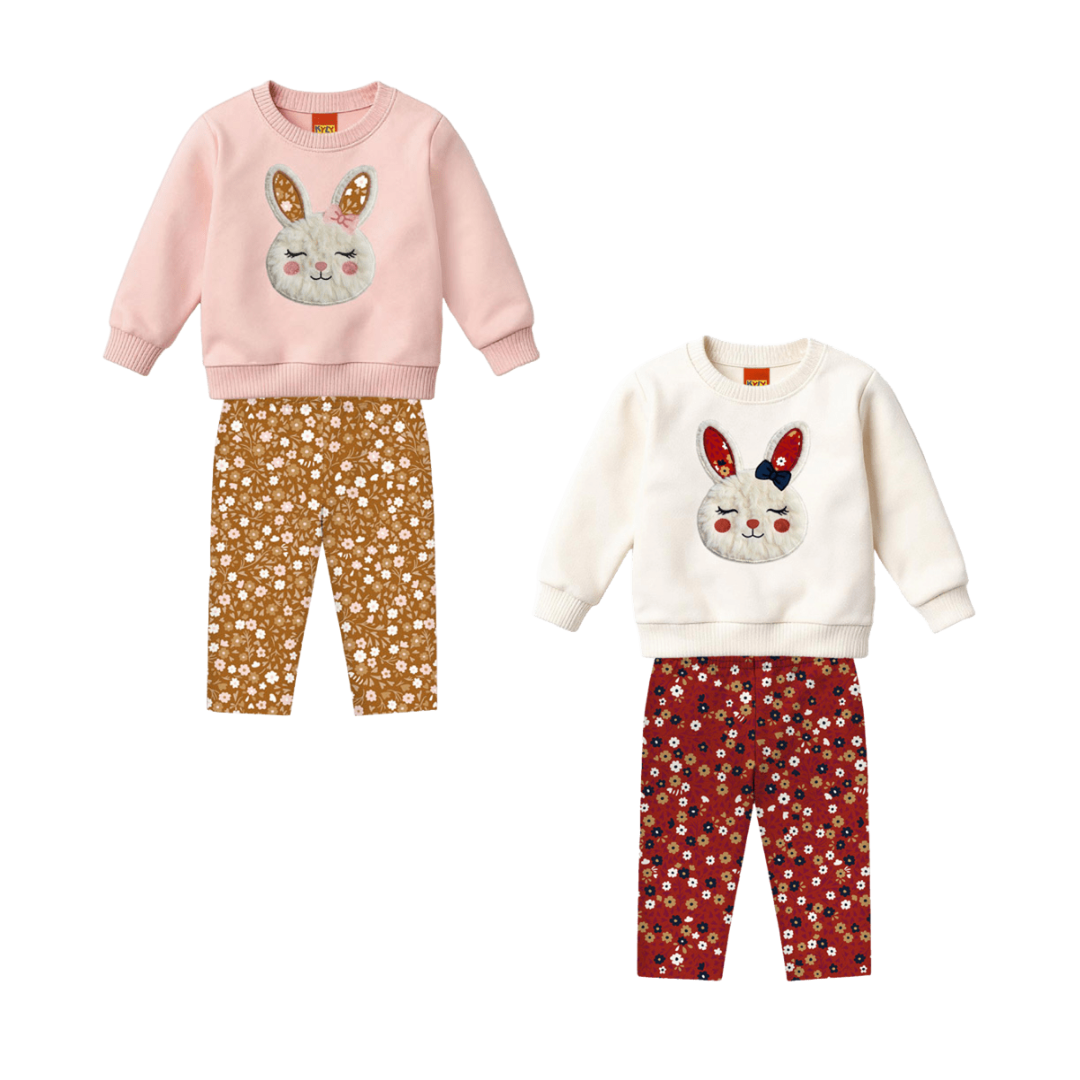 Conjunto Infantil Feminino Kyly Moletom Coelhinha e Calça Floral