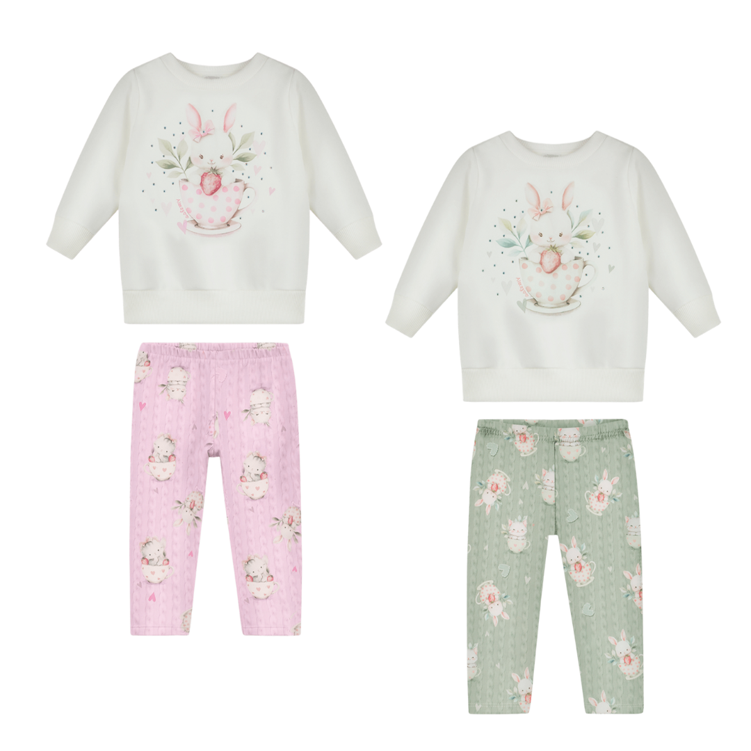 Conjunto Infantil Feminino Alakazoo Coelha Manga Longa em Moletinho Soft