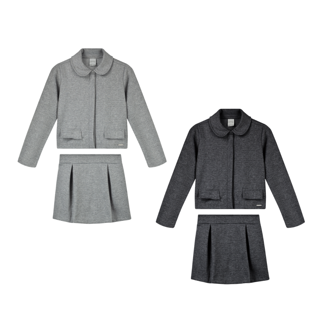 Conjunto Infantil Feminino Alakazoo em Malha Jacquard com Blazer e Saia