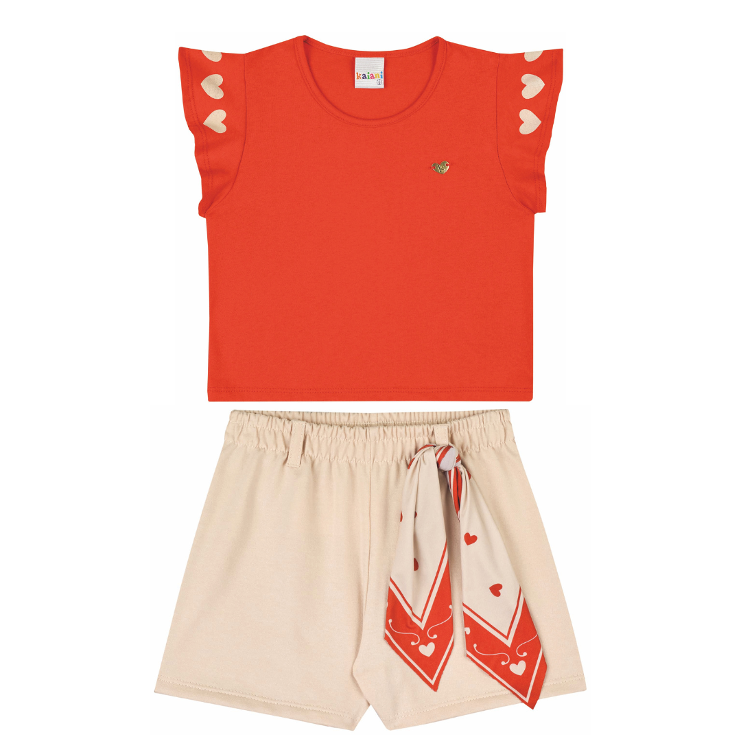 Conjunto Infantil Feminino Kaiani Coração – Conforto e Delicadeza para o Dia a Dia