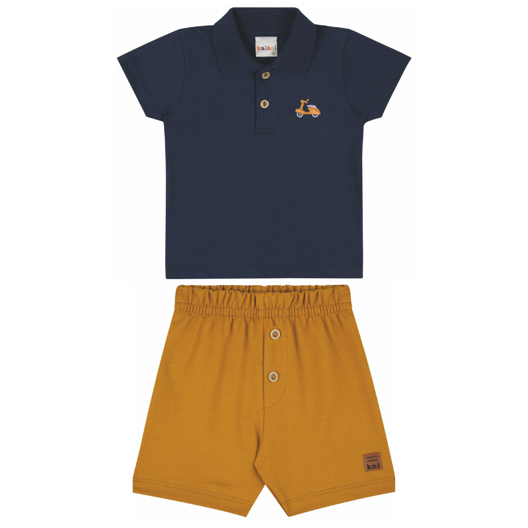 Conjunto Infantil Masculino Kaiani Polo Motocicleta – conforto e estilo para o dia a dia