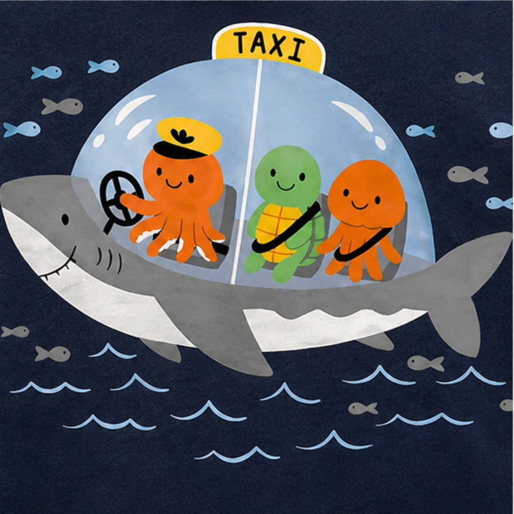 Conjunto Infantil Masculino Bebê Kyly Táxi Submarino Camiseta Meia Malha e Bermudinha