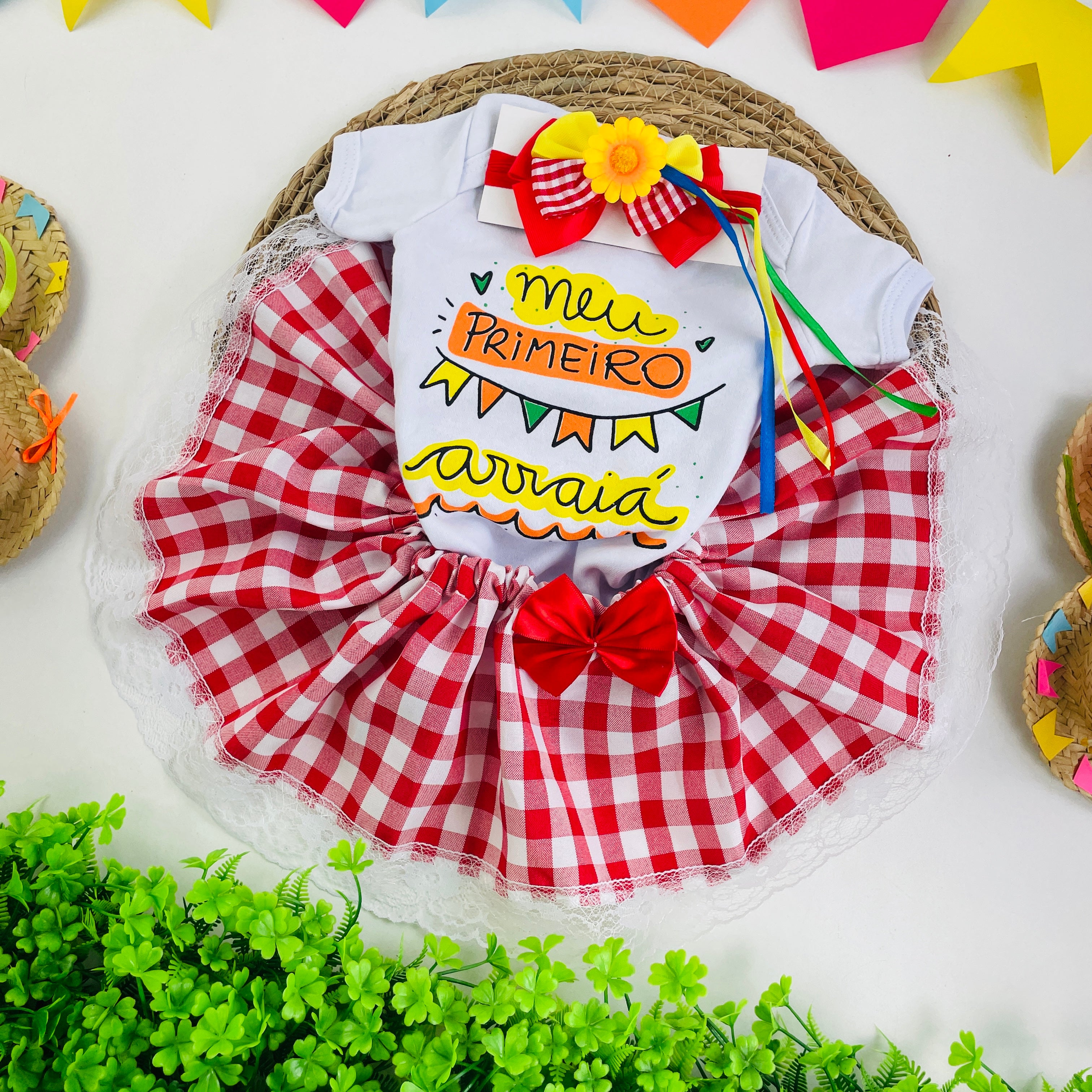 Look completo Body + Saia + Faixa de cabelo Festa Junina