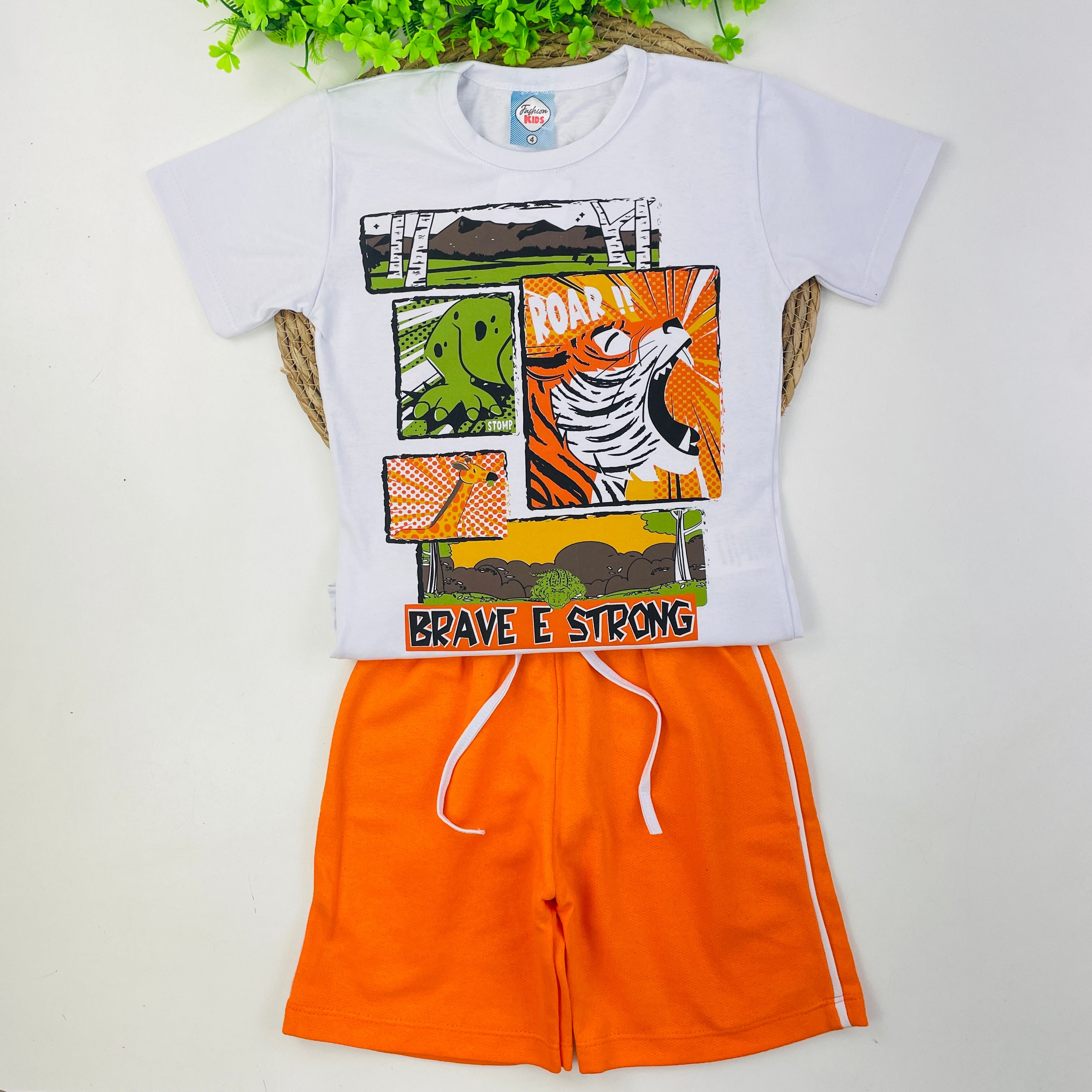 Conjunto Fashion Kids Infantil Masculino Brave E Strong