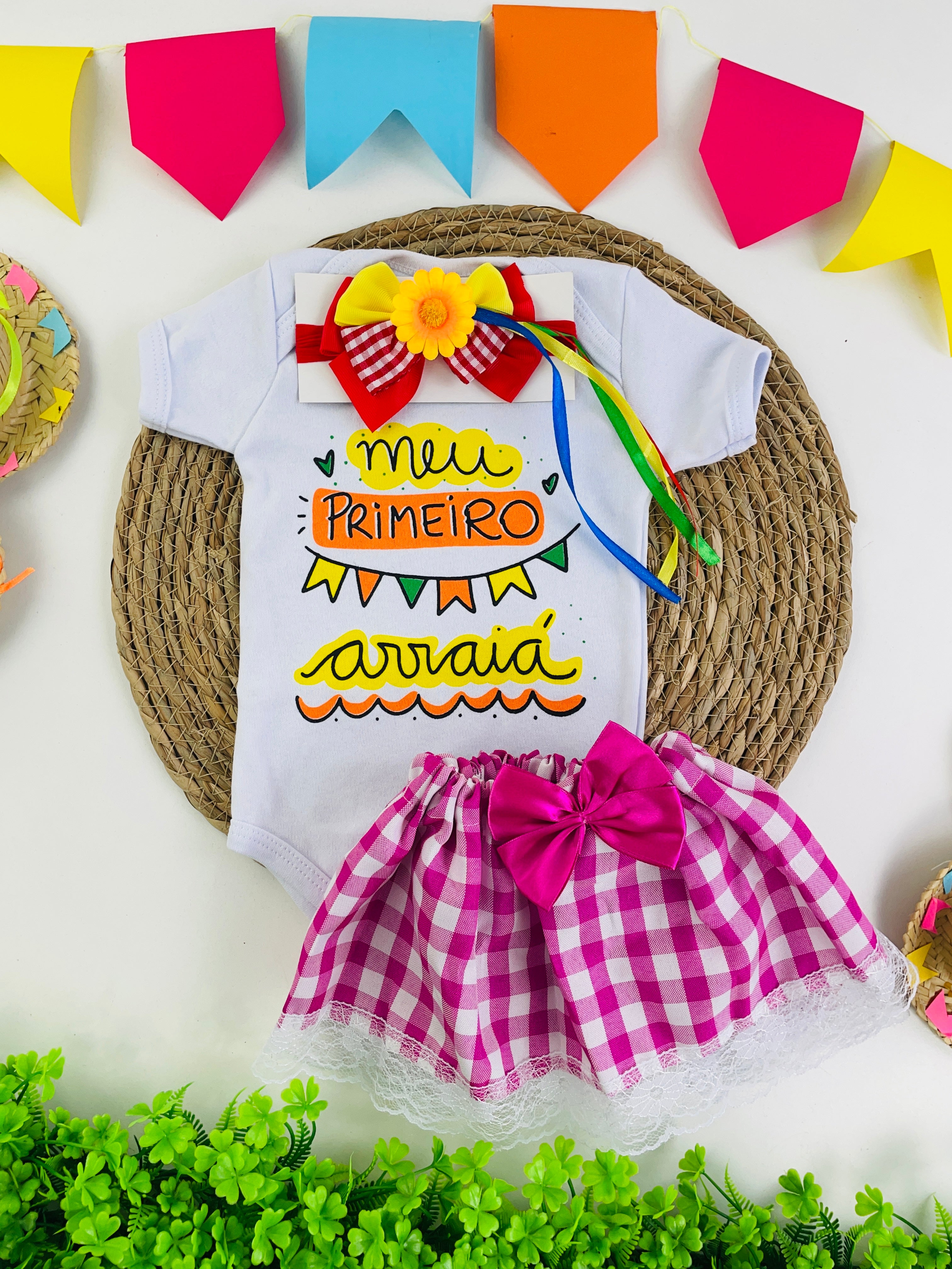 Look completo Body + Saia + Faixa de cabelo Festa Junina