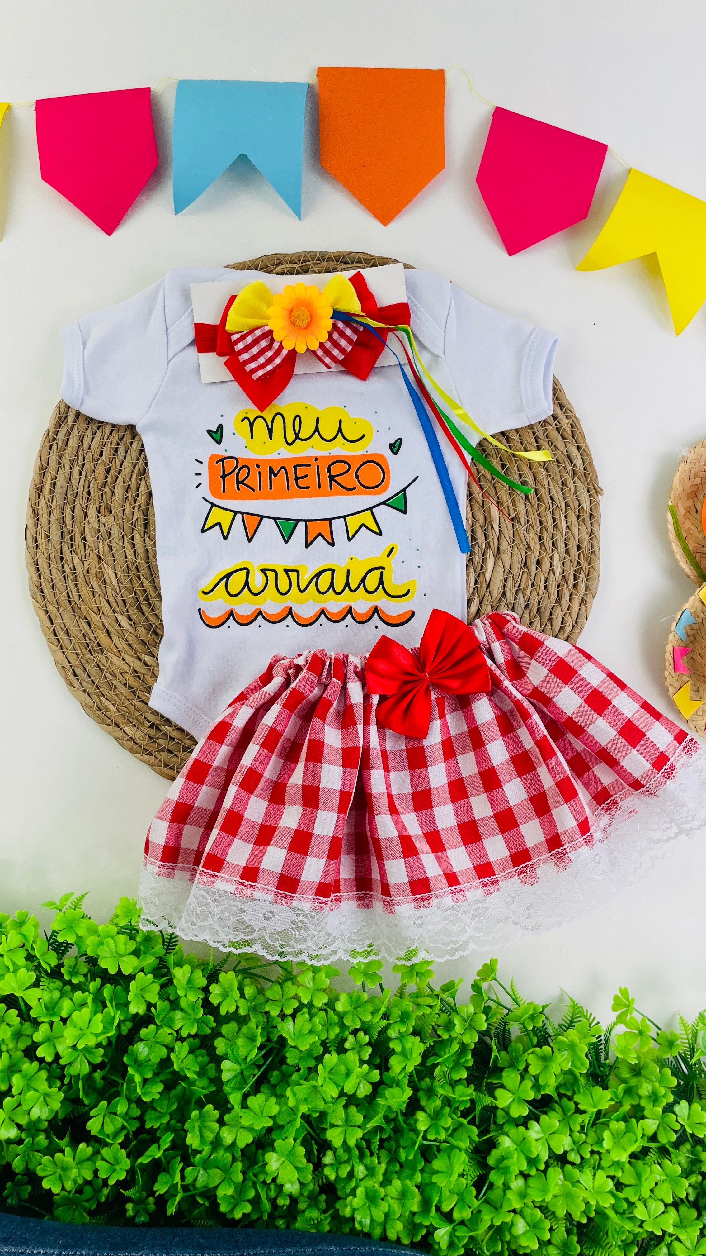 Look completo Body + Saia + Faixa de cabelo Festa Junina