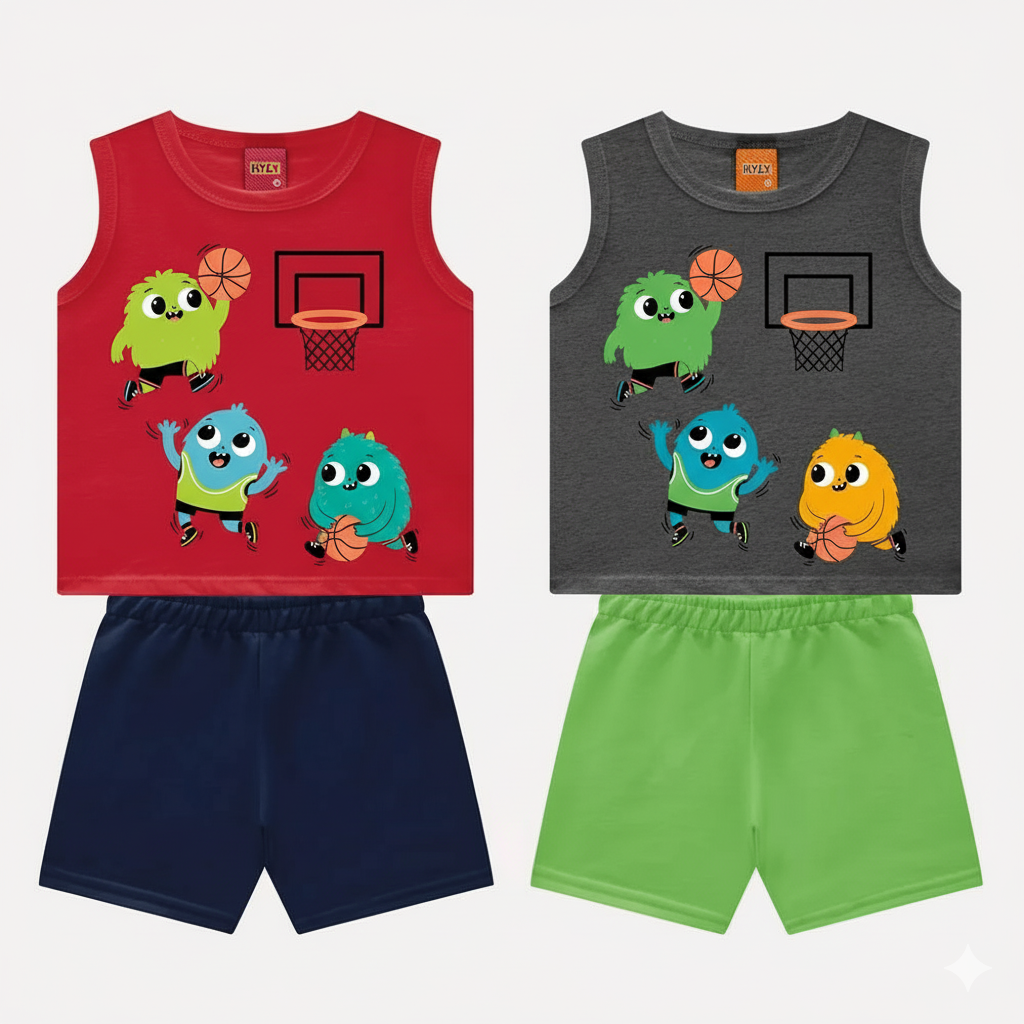 Conjunto Infantil Masculino Kyly Monstrinhos no Basquete