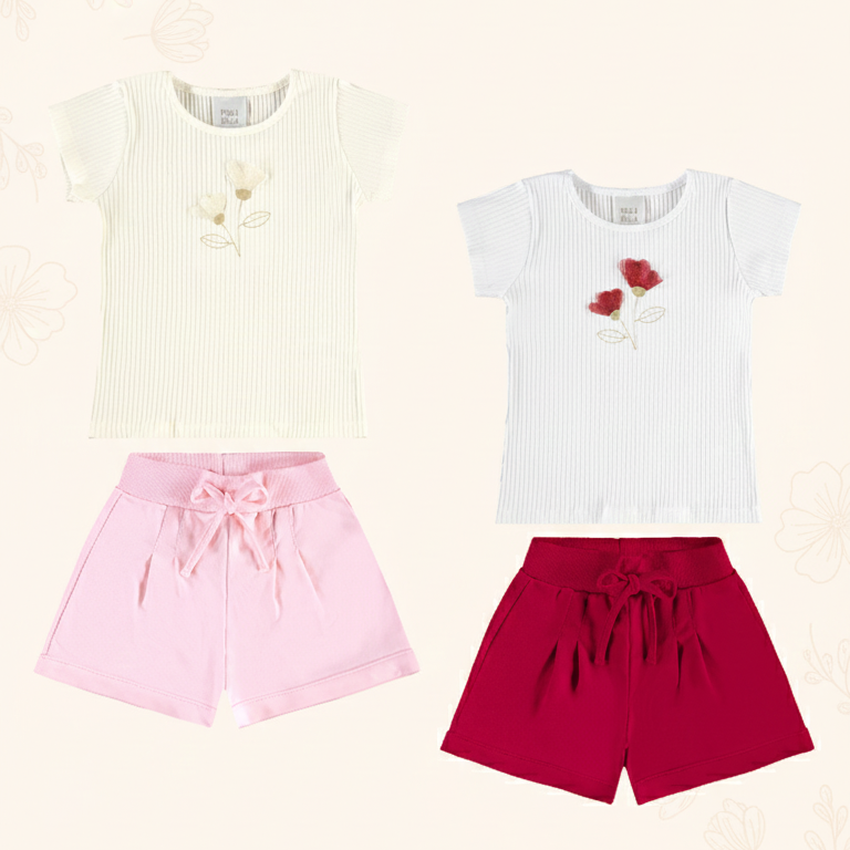 Conjunto Infantil Feminino Pulla Bulla Canelado com Estampa de Flor – Conforto e Delicadeza para o Dia a Dia