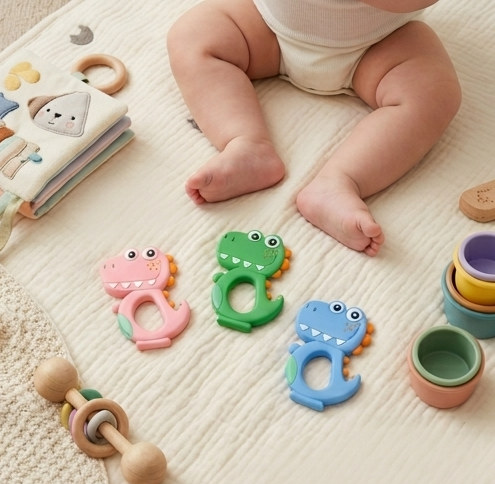 Mordedor Infantil Ever Baby Dino Emborrachado +4M Atóxico