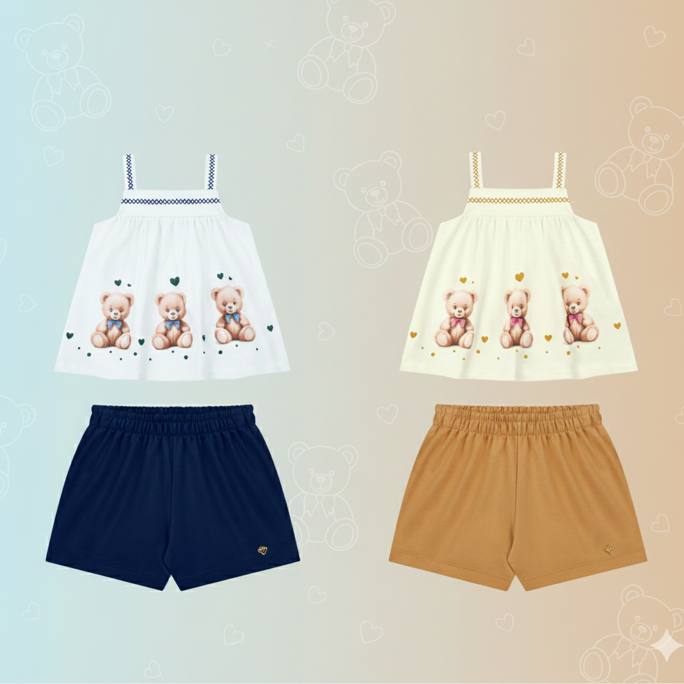 Conjunto Infantil Feminino Tiny Joy Ursinhas – conforto e fofura para o dia a dia