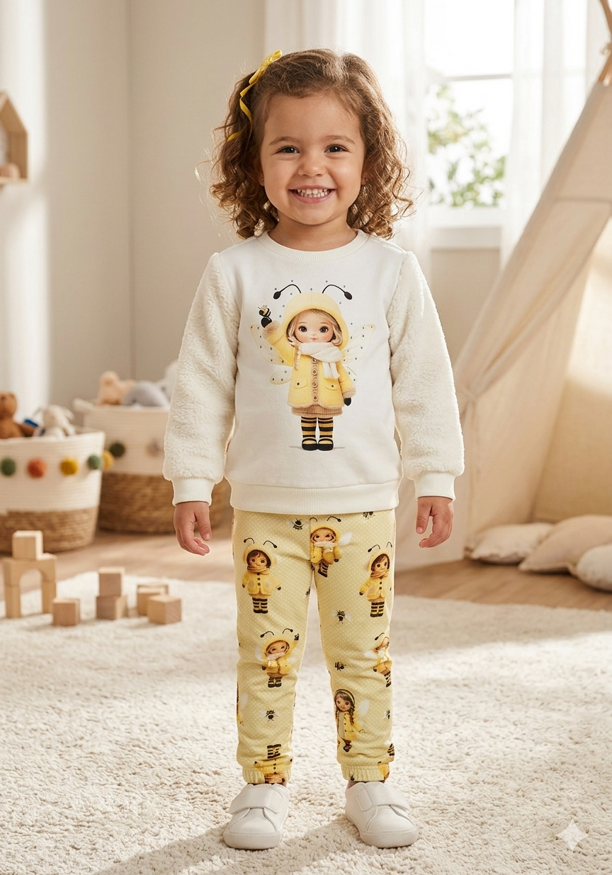 Conjunto Infantil Feminino Alakazoo Manga Longa em Malha Pelo e Viena