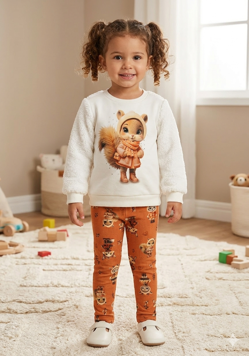 Conjunto Infantil Feminino Alakazoo Manga Longa em Malha Pelo e Viena