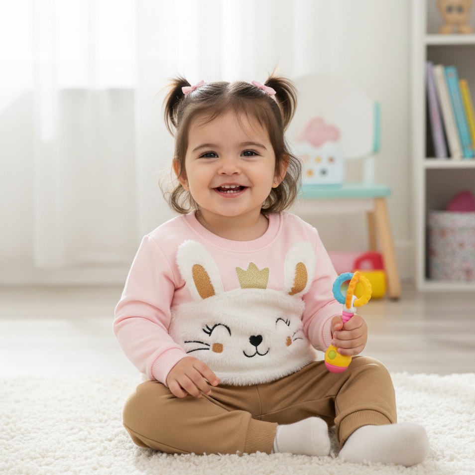 Conjunto Infantil Kyly Feminino Coelhinha Coroa Blusa Manga Longa e Calça