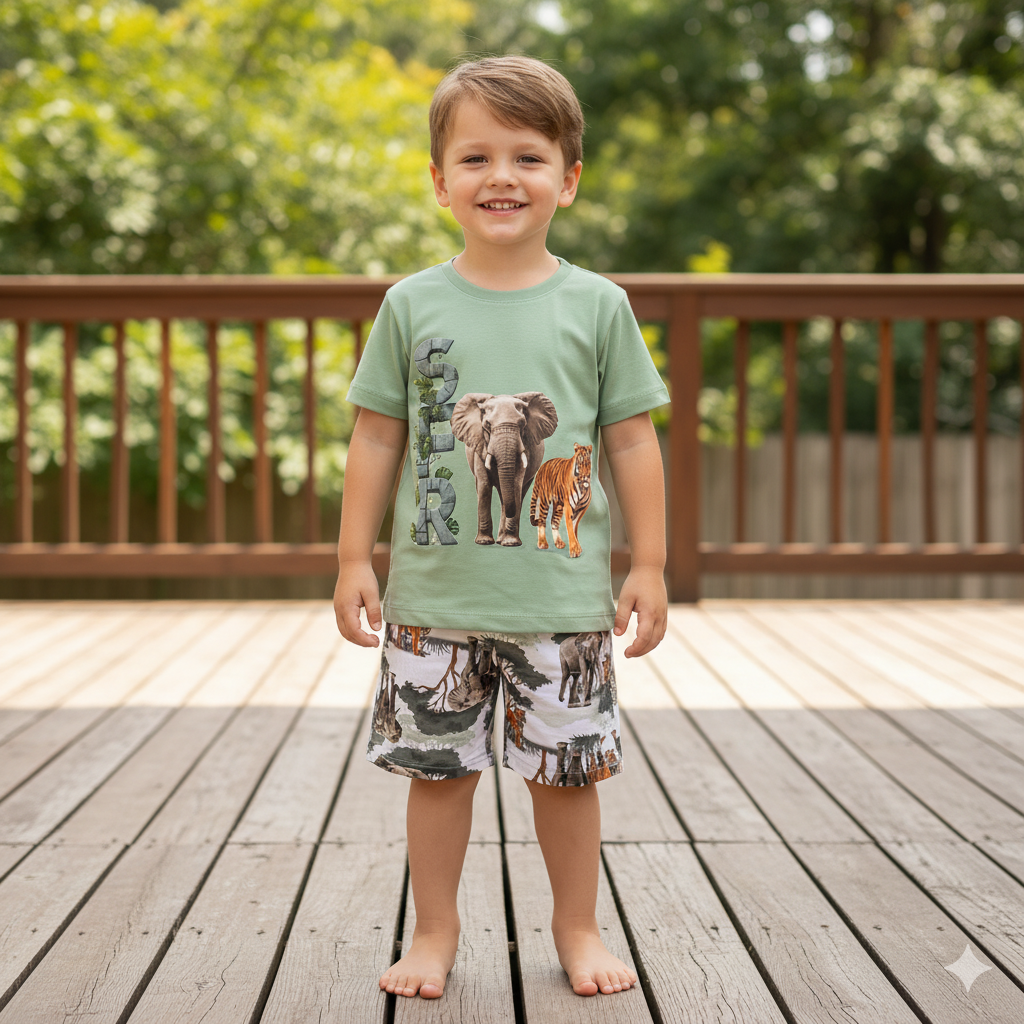 Conjunto Infantil Kyly Safari com Camiseta e Short em Tactel