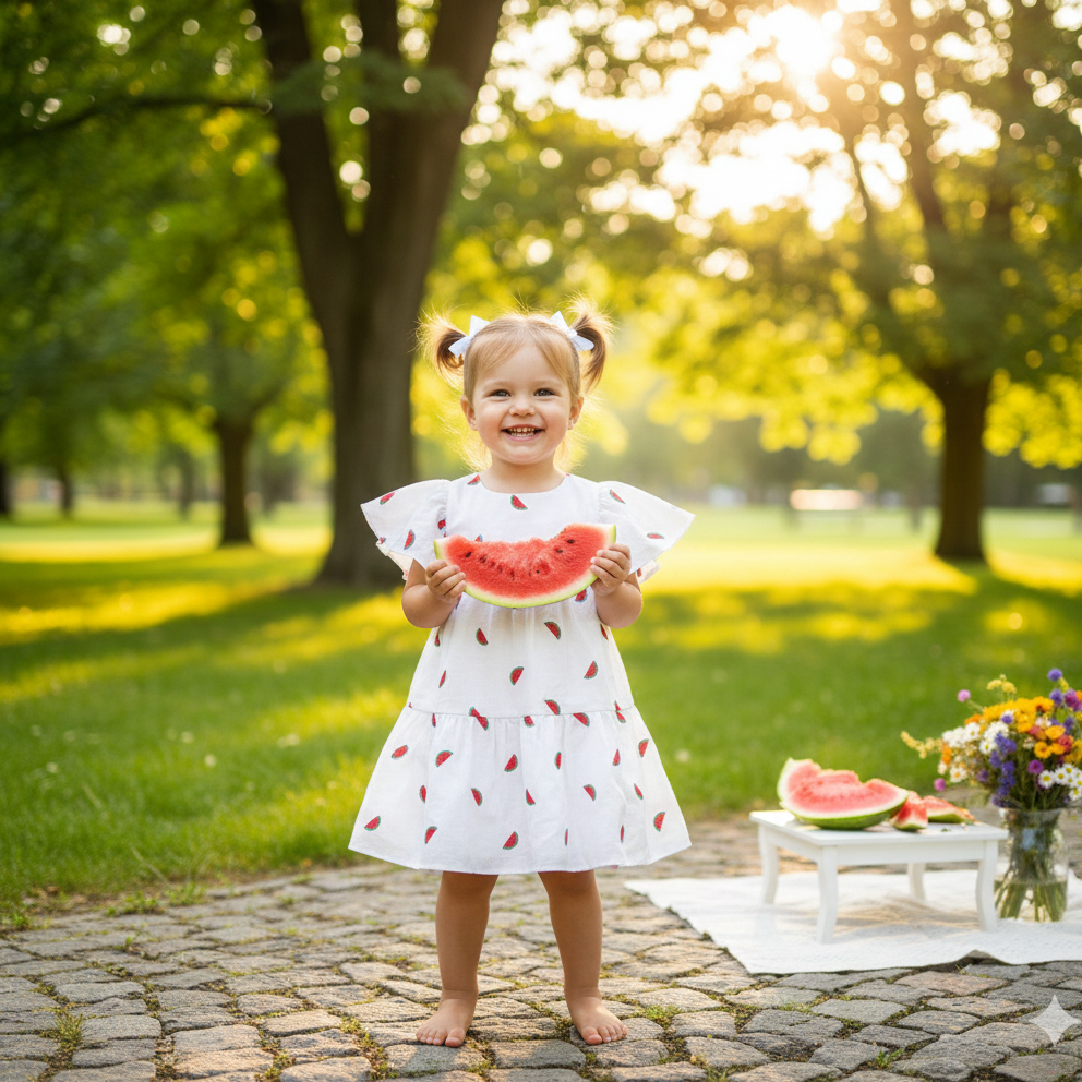 Vestido Infantil Pulla Bulla Estampa de Melancia – Frescor, Conforto e Tecido Macio para o Dia a Dia