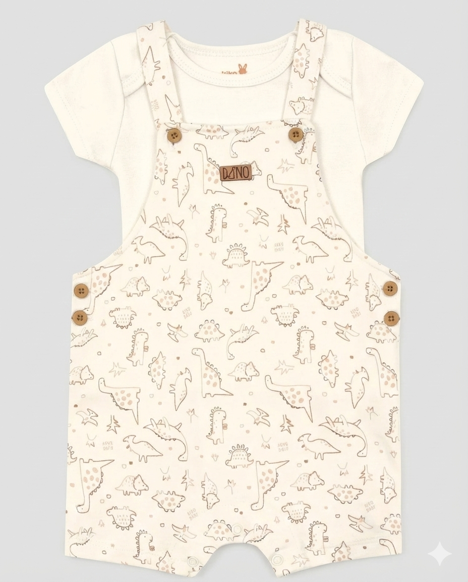 Conjunto Bebê Masculino Kiko Baby Dinossauros - Body e Jardineira