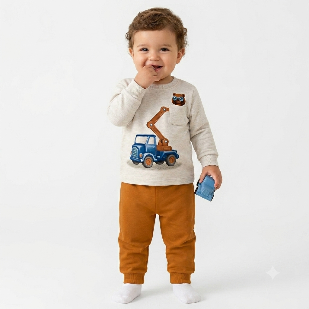 Conjunto Infantil Masculino Kyly Manga Longa Ursinho Operador e Calça