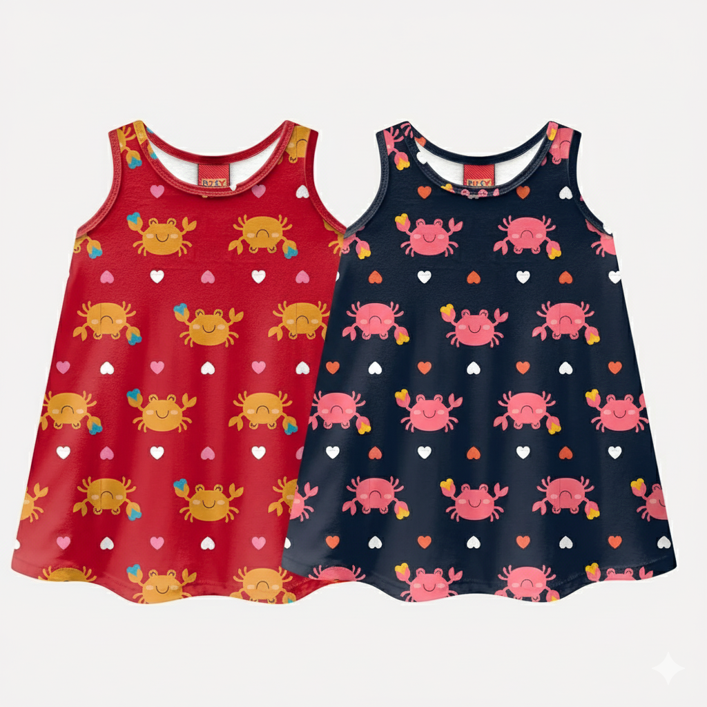 Vestido Infantil Kyly Caranguejo e Corações