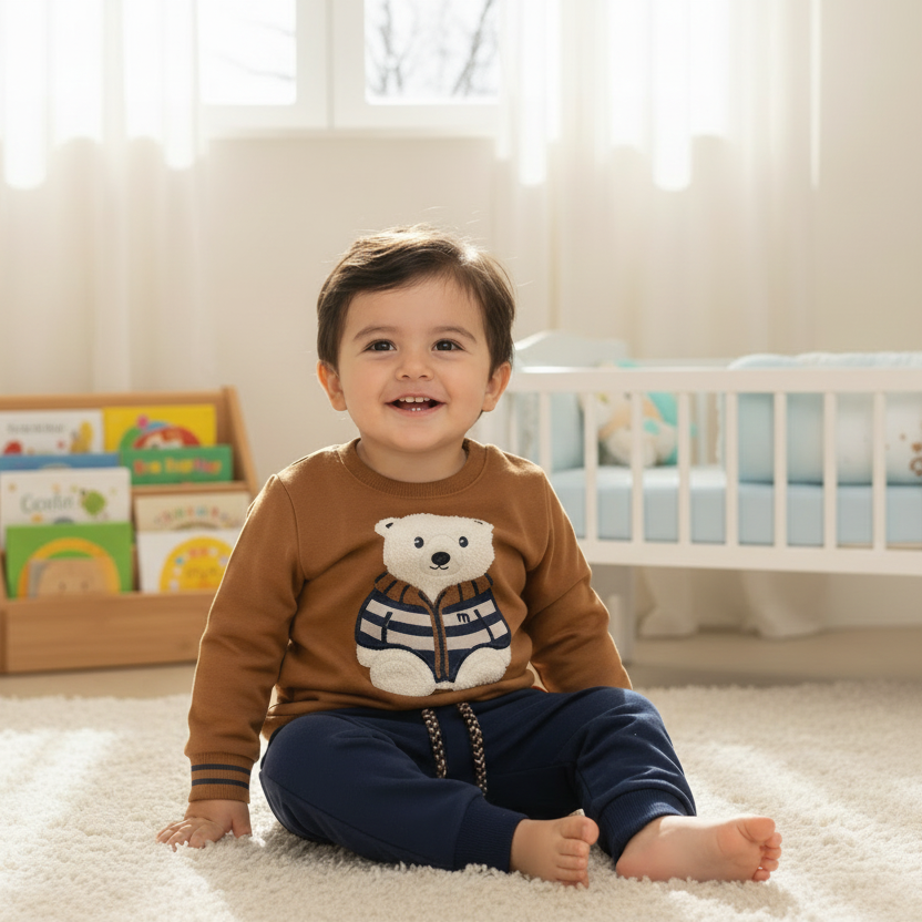 Conjunto Infantil Masculino Milon Moletom Peluciado Ursinho 100% Algodão