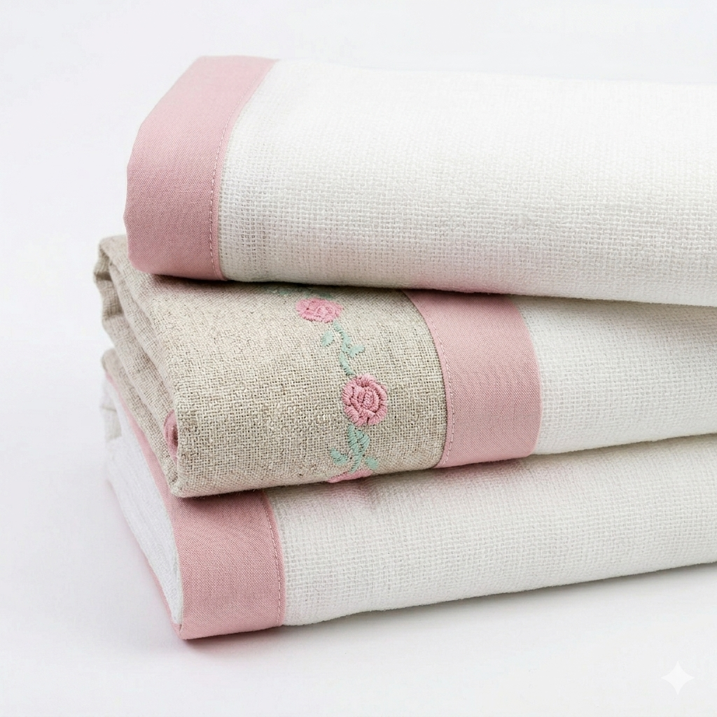 Kit Fralda Loupiot Nature Bordada Com Bainha 3 Peças
