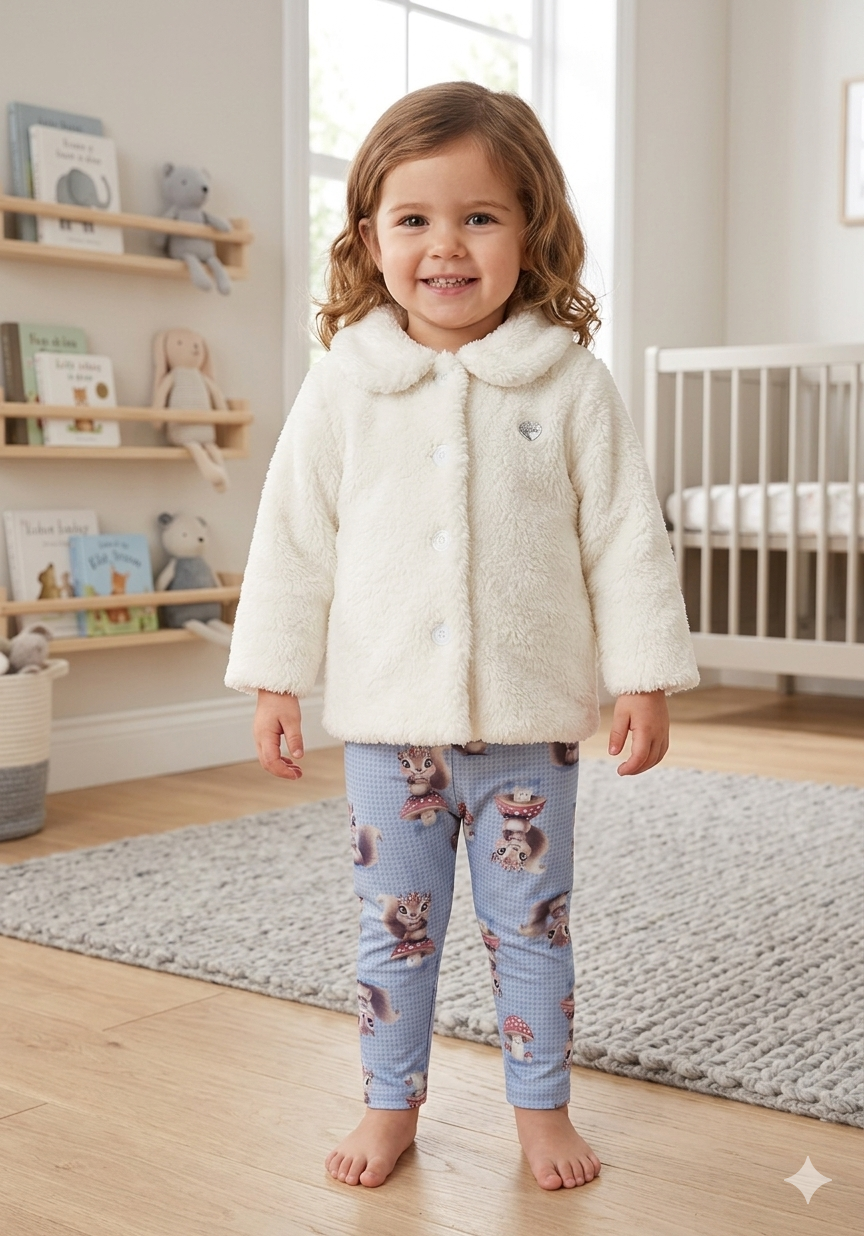 Conjunto Infantil Feminino Alakazoo com Casaco em Malha Pelo e Calça em Moletinho Soft