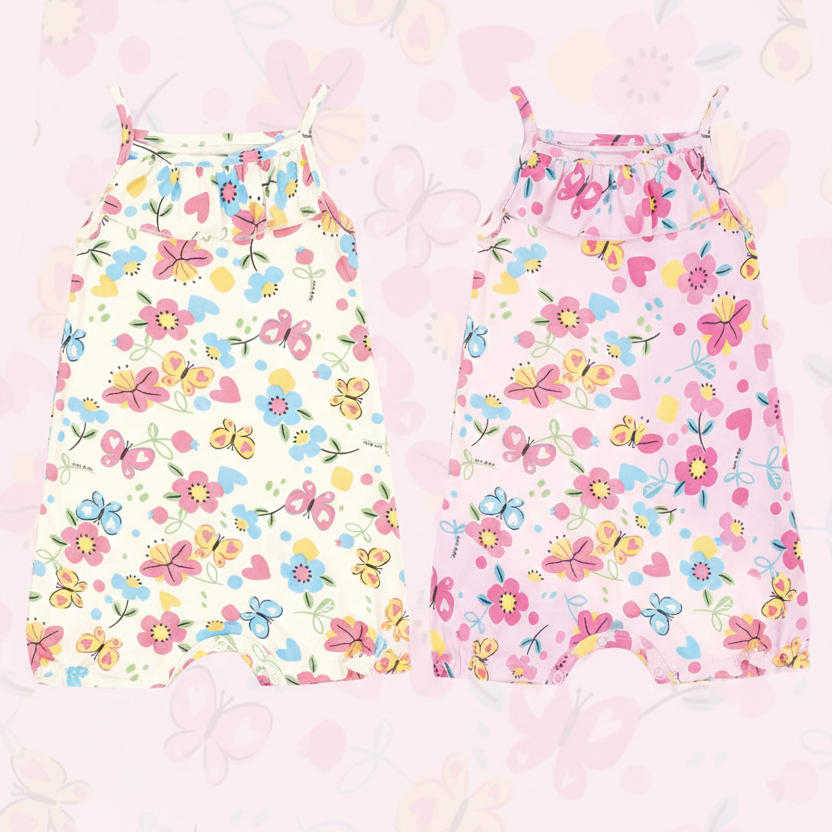 Macacão Feminino Kiko Baby Curto Flores e Borboletas