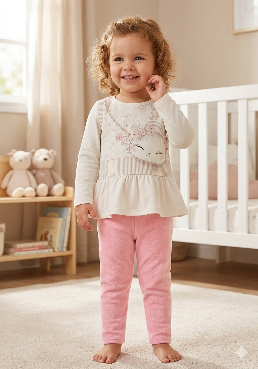 Conjunto Infantil Feminino Alakazoo Bolsa de Gatinha Manga Longa em Malha Modelli e Plush