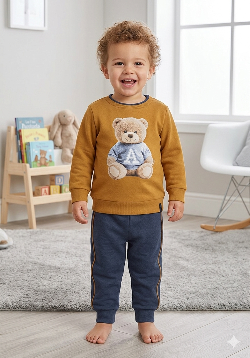 Conjunto Infantil Alakazoo em Moletom Felpado com Estampa de Urso