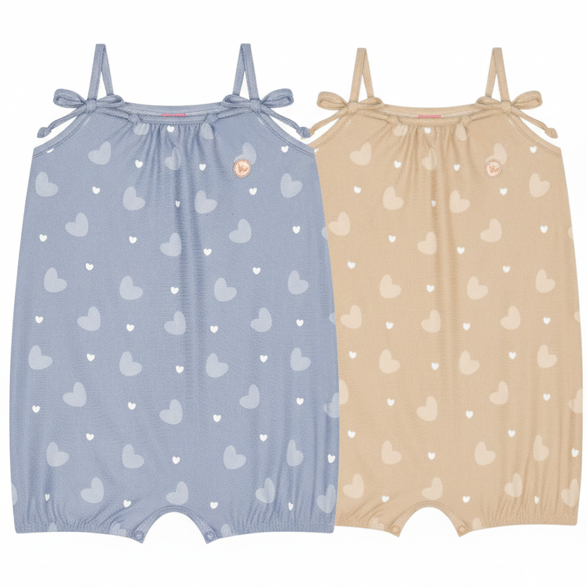 Macaquinho Infantil Kamylus Corações – Cotton Jeans Confortável e Estiloso