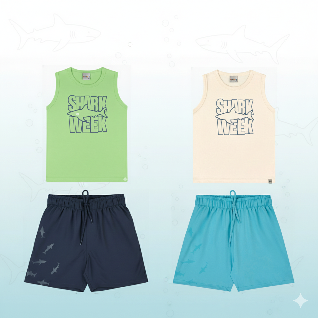 Conjunto Infantil Masculino Kaiani Shark Week - conforto e estilo para o dia a dia