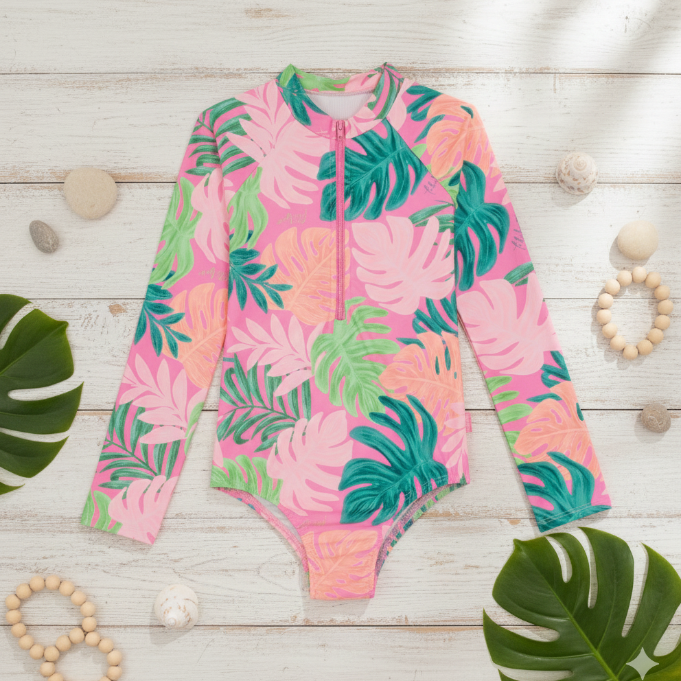 Maiô Infantil Feminino Estampado Kamylus Tchibum com Proteção UV50+