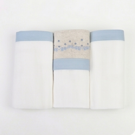 Kit Fralda Loupiot Nature Bordada Com Bainha 3 Peças