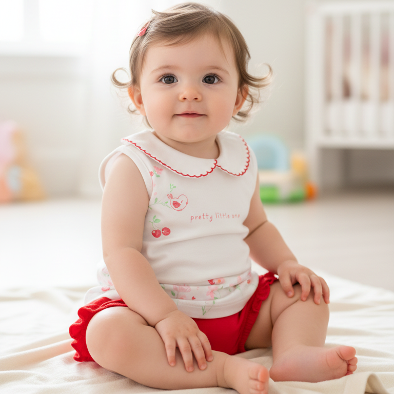 Conjunto Bebê Feminino Kiko Baby Pretty Little One - Regata Bordada com Cobre Fralda