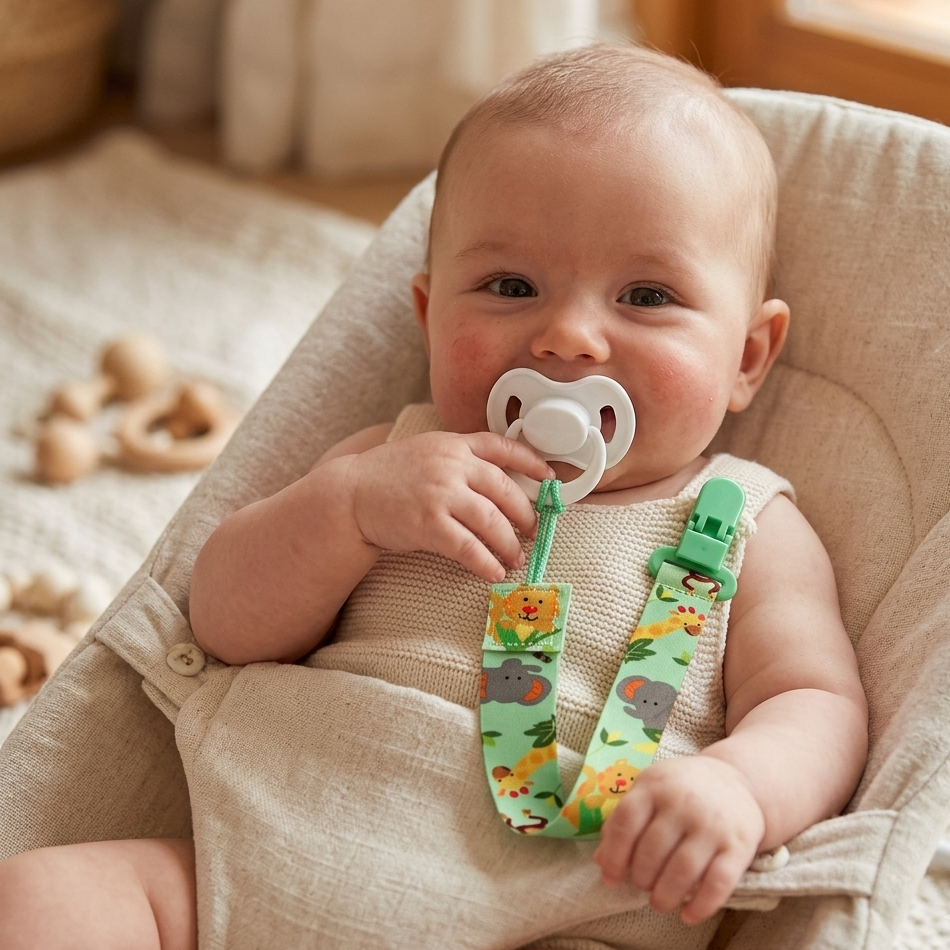 Prendedor de Chupeta Infantil Buba Linha Safari Seguro 3 Meses+