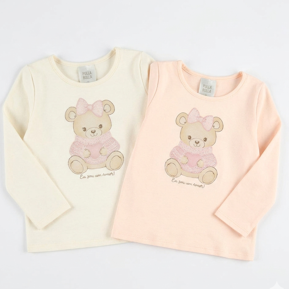Blusa Infantil Menina Pulla Bulla Manga Longa 100% Algodão Ursinha