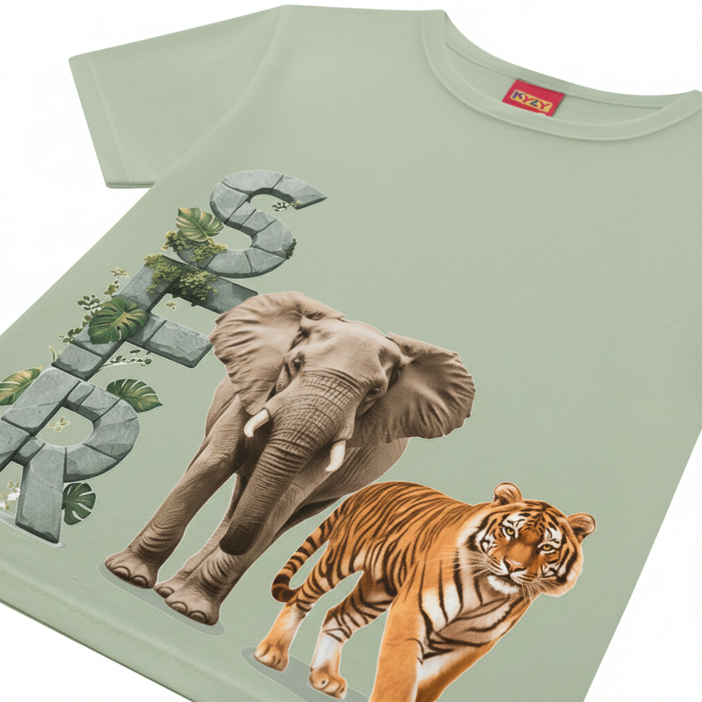 Conjunto Infantil Kyly Safari com Camiseta e Short em Tactel