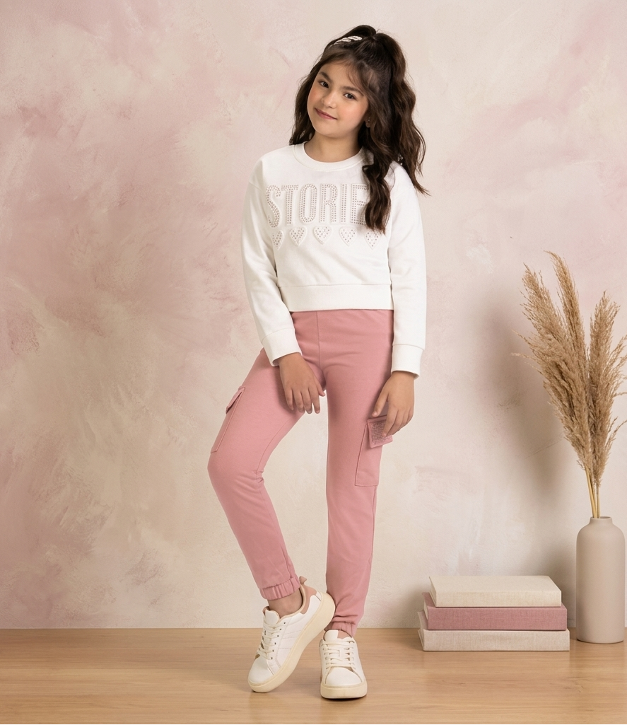 Conjunto Infantil Menina Kyly Moletom Peluciado Stories com Strass