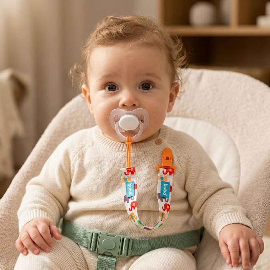 Prendedor de Chupeta Infantil Buba Baby Elefantinhos Seguro 3 Meses+
