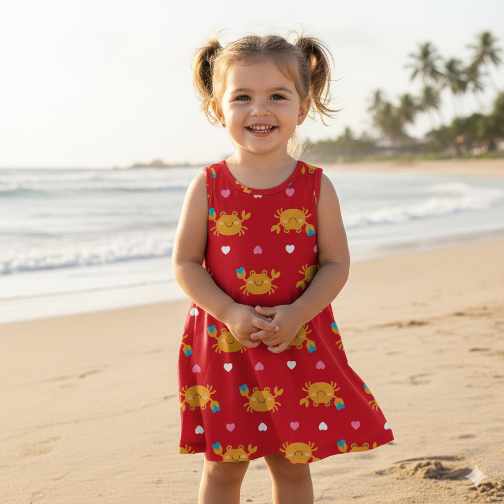 Vestido Infantil Kyly Caranguejo e Corações