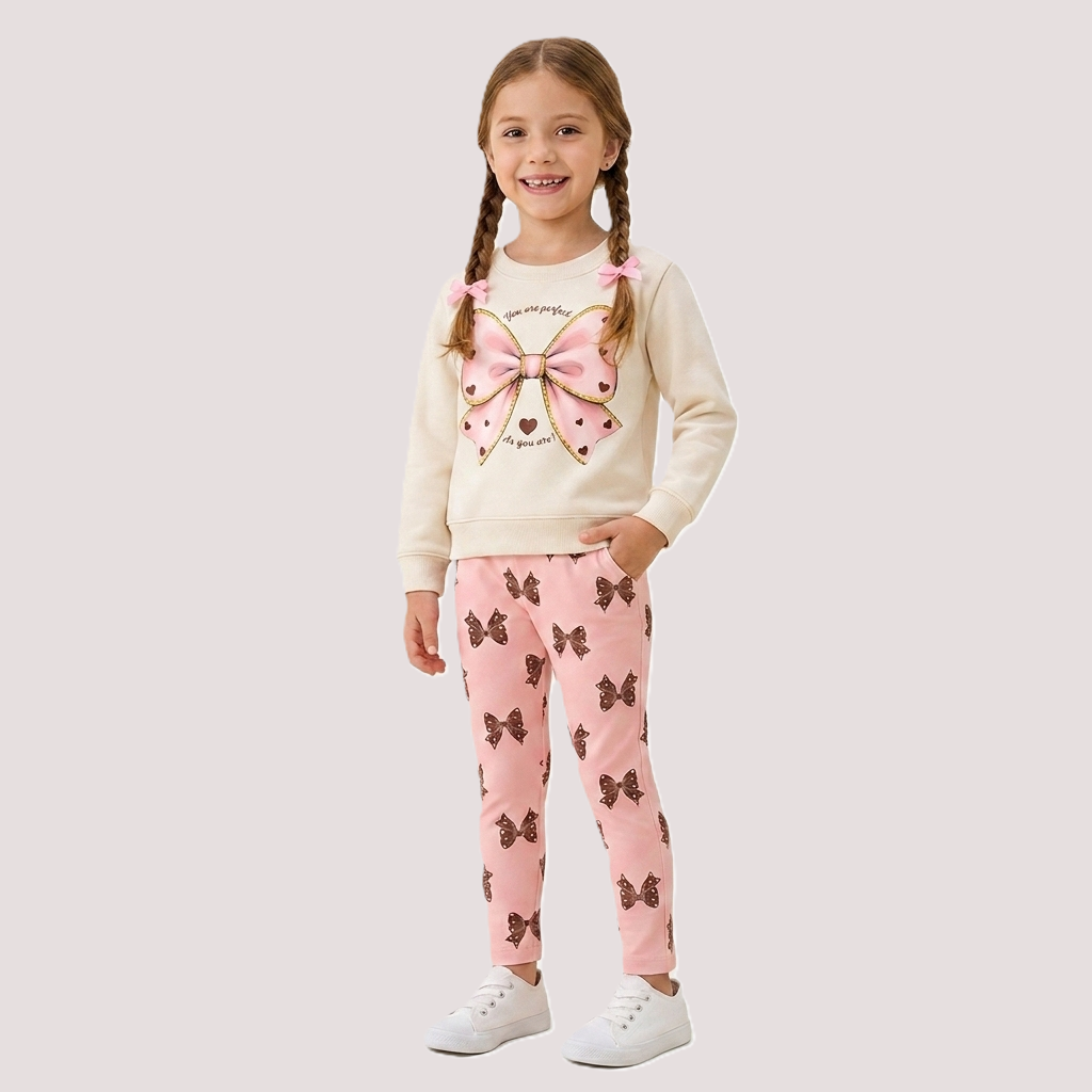 Conjunto Infantil Feminino Kyly Moletom Peluciado Laço com Strass