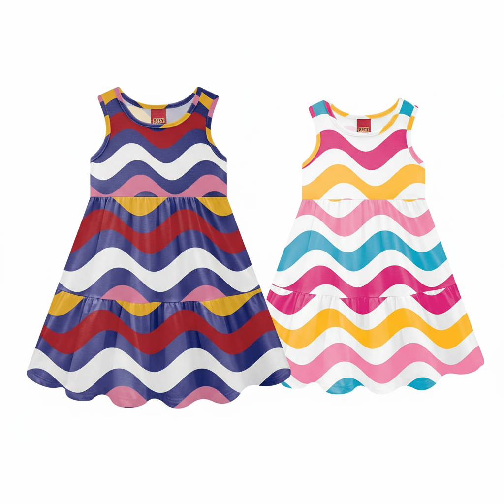 Vestido Infantil Kyly Ondas Colorido